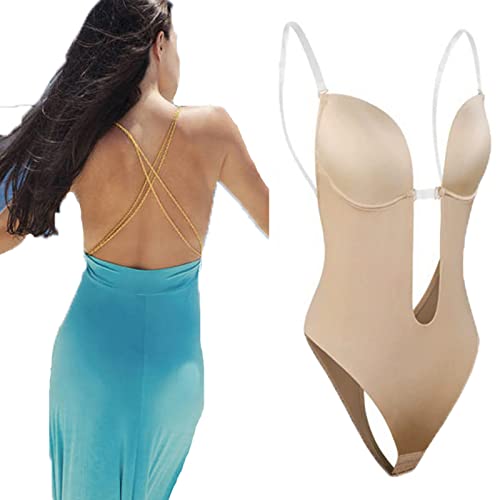 Faringoto Damen Body Shaper mit tiefem V-Ausschnitt, rückenfrei, Shapewear rückenfrei, beige, 38 von Faringoto