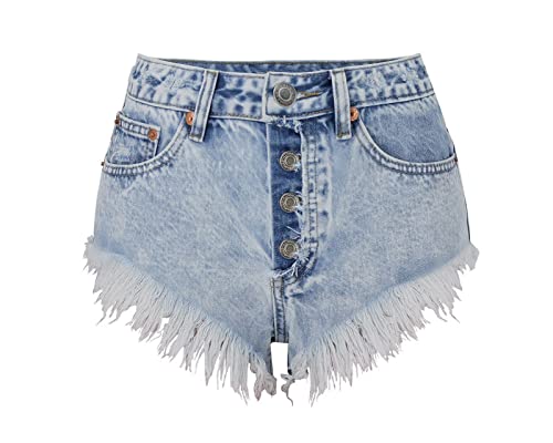 Faringoto Damen-Jeans-Shorts mit hoher Taille, Saum, 6689, XS von Faringoto