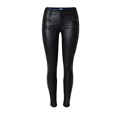 Faringoto Damen Pu Slim Pants Kunstleder Stretch Skinny Jeans Bleistifthosen Bikerhose, 016, L von Faringoto