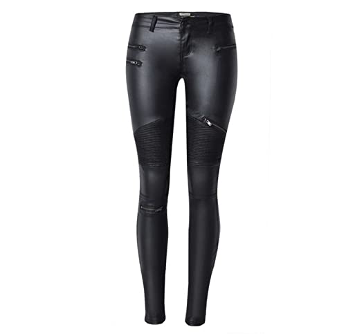 Faringoto Damen Pu Slim Pants Kunstleder Stretch Skinny Jeans Bleistifthosen Bikerhose, 113, L von Faringoto