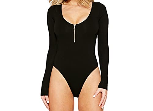 Faringoto Damen Shapewear Bodysuits Schwarzer Langarm-bodysuit Mit Reißverschluss von Faringoto