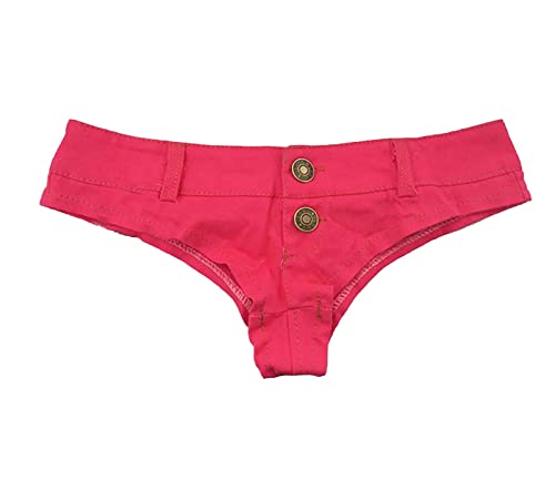 Faringoto Damen Sexy Low Waist Stretch Mini Denim Shorts Hot Pants Clubwear, 615-Rose Red, L von Faringoto