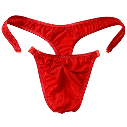 Faringoto Durchscheinende Herren-Bikini-Slips, Nylon, mit Knopf, Gay-String, rot, XXL von Faringoto