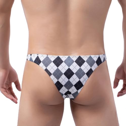 Faringoto Herren-Bikinihose, kariert, Eisseide, atmungsaktiv, G-String-Hose, weiß, M von Faringoto