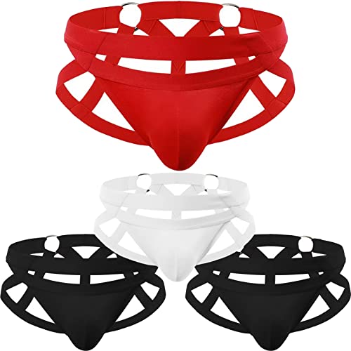 Faringoto Herren Doppel-Stahl-Ring-Tanga, einfarbig, Baumwolle, Unterwäsche, Rot + Weiß + 2 Schwarz, L von Faringoto