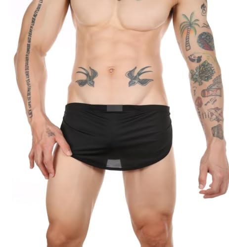Faringoto Herren Double Thong Slip Boxer 2-in-1 Bequeme Pyjamahose, Schwarz, X-Large von Faringoto