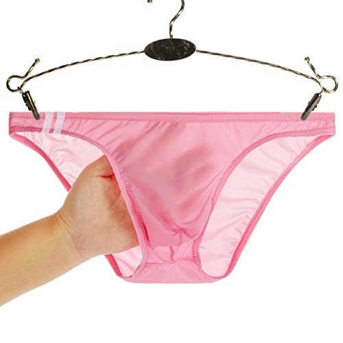 Faringoto Herren Eisseide Transparent Höschen Dünne Niedrige Taille U Konvexe Slips, rose, XL von Faringoto