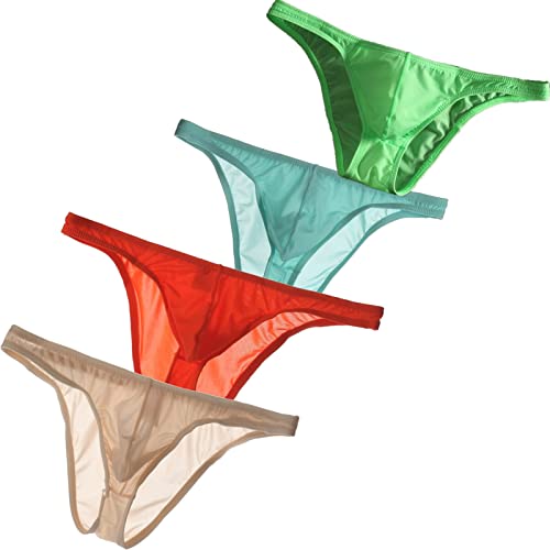Faringoto Herren Eisseide Transparent Unterwäsche niedrige Taille schmaler Rand, Hellblau, Grün, Nude, Orange, L von Faringoto
