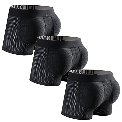 Faringoto Herren Gepolsterte Unterwäsche Mesh Boxer Buttoceks Lifter Enlarge Butt Push Up Pad Unterhose, 3 Schwarz, M von Faringoto