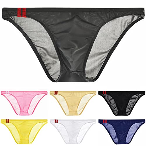 Faringoto Herren Eisseide Transparent Höschen Dünne Niedrige Taille U Konvexe Slips, dunkelgrau+schwarz+königsblau+haut+gelb+pink+weiß, XL von Faringoto