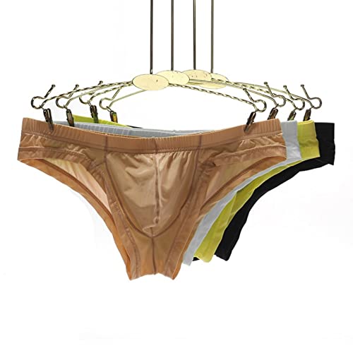 Faringoto Herren Ice Silk Transparent Panties Low Waist Slip Atmungsaktiv, Hautfarben + Weiß + Gelb + Schwarz, 38 von Faringoto