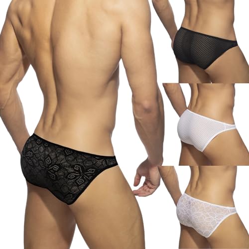 Faringoto Herren Low Rise Sexy Bikini Nylon Spitze Transparent Slip Unterwäsche, 4 Paar, Small Faringoto Herren Low Rise Sexy Bikini Nylon Spitze Transparent Slip Unterwäsche, 4 Paar, Small von Faringoto