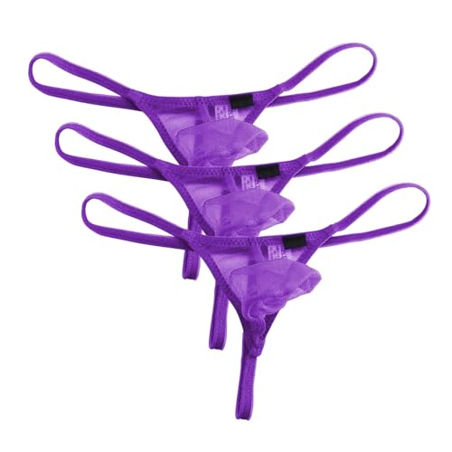 Faringoto Herren Mesh Durchsichtiger Tanga G-String Bikini Unterwäsche mit Tasche Atmungsaktive Niedrige Taille Unterhose für Männer, 3 Violett, X-Large von Faringoto