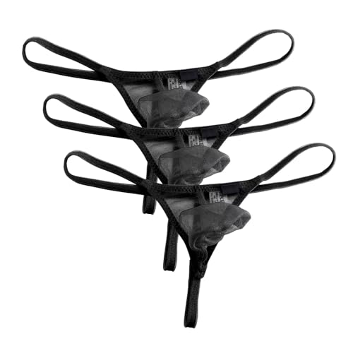 Faringoto Herren Mesh Durchsichtiger Tanga G-String Bikini Unterwäsche mit Tasche Atmungsaktive Niedrige Taille Unterhose für Männer, 3black, Small von Faringoto