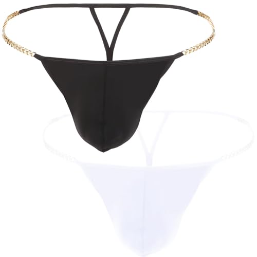 Faringoto Herren Metallkette G-String Unterwäsche Ice Silk Thong mit Hollow Out Design Low Rise für alle Jahreszeiten, 2 Farben, X-Large von Faringoto