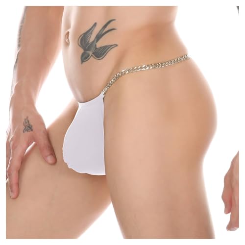 Faringoto Herren Metallkette G-String Unterwäsche Ice Silk Thong mit Hollow Out Design Low Rise für alle Jahreszeiten, Weiss/opulenter Garten, Medium von Faringoto