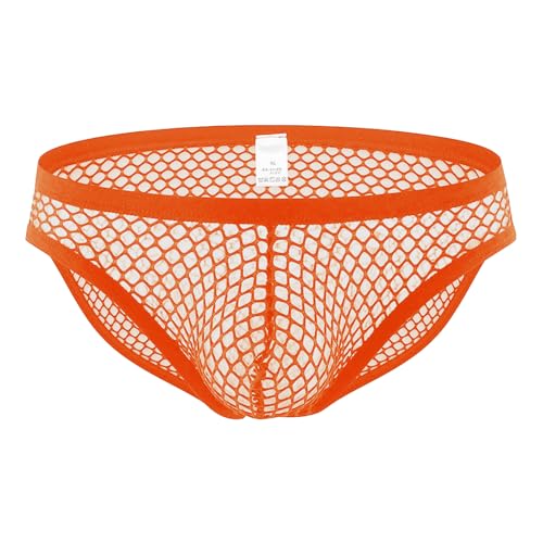 Faringoto Herren-Netz-Unterwäsche, durchsichtig, Fischnetz-Slip, Bikini, durchsichtige Bademode, Orange/Abendrot im Zickzackmuster (Sunset Chevron), X-Large von Faringoto
