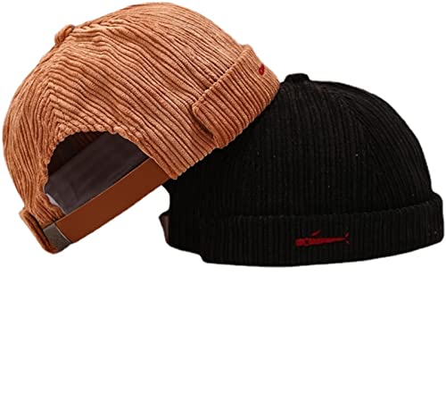 Faringoto Herren Skullies & Beanies Dockermütze Männer Trawler Fisherman Beanie randlose Kappe Rollmanschette Retro Matrosenmütze, Schwarz und Kamel, Einheitsgröße von Faringoto