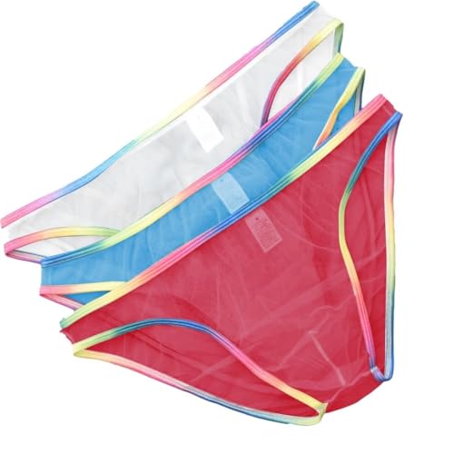 Faringoto Herren Slip Super Transparent Unterwäsche Mesh Through, Weiß, Hellblau, Rot, Small von Faringoto