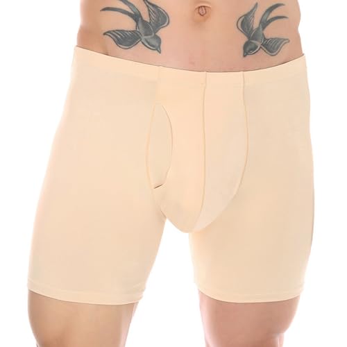 Faringoto Herren-Sportunterwäsche, Boxershorts, schmale Eisseide, einfarbig, U-Form, konvexe Tasche, mittellanges Bein, hautfarben, Medium von Faringoto
