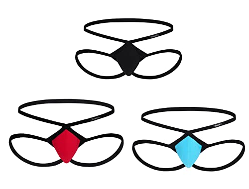 Faringoto Herren Tanga Jockstrap Open Back Unterwäsche, Schwarz+Rot+Himmelblau, Large von Faringoto