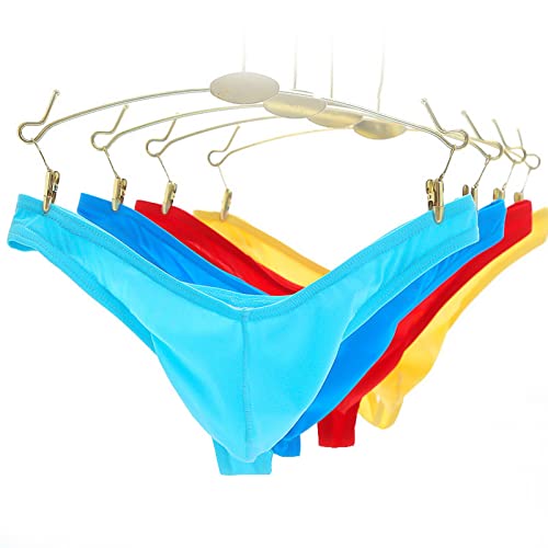 Faringoto Herren Transparente Tangas und G-Strings Herren Unterwäsche Glatte Eisseide Höschen Low-rise Männer T-Rücken Höschen, Hellblau, Blau, Rot, Gelb, M von Faringoto