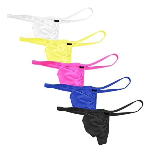 Faringoto Herren Ultra-dünne seidige G-String Tanga Unterwäsche mit bequemem Bulge Pouch, Low Rise Stretch T-Rücken Slip, 5 Farben, X-Large von Faringoto