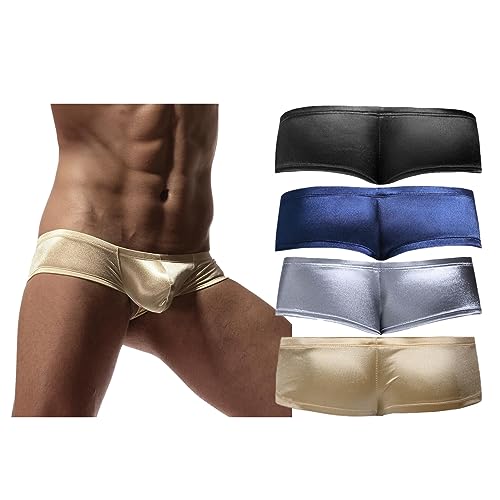 Faringoto Herren Unterwäsche Kleine Boxershorts Nylon Low Waist U Raised Pocket Panties, 4 Farben 01, L von Faringoto