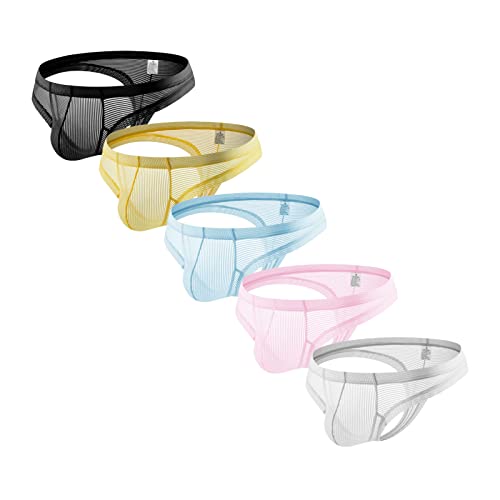 Faringoto Herren Unterwäsche Mesh Low Waist Unterwäsche Herren Slip Atmungsaktiv Butt Lift Bikini, 5 Farben, XL von Faringoto