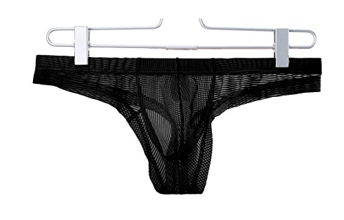 Faringoto Herren Unterwäsche Mesh Niedrige Taille Unterwäsche Herren Slips Atmungsaktiv Butt Lift Bikini, Schwarz , L von Faringoto