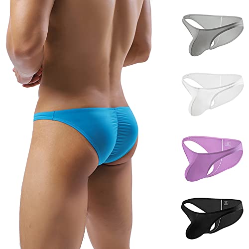 Faringoto Herren Unterwäsche Niedrige Taille Eisseide Herren Slip Durchscheinend Bikini, Grau + Weiß + Lila + Schwarz + Blau, L von Faringoto