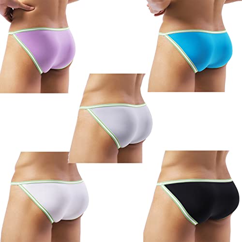 Faringoto Herren Unterwäsche Niedrige Taille Eisseide Herren Slip Transluzent Bikini, Grau + Weiß + Lila + Schwarz + Blau, S von Faringoto