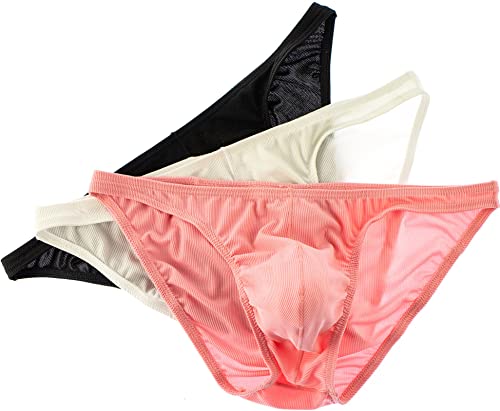 Faringoto Herren Unterwäsche Niedrige Taille Solid Unterhose Atmungsaktiv, Schwarz+Weiß+Pink, 46 von Faringoto