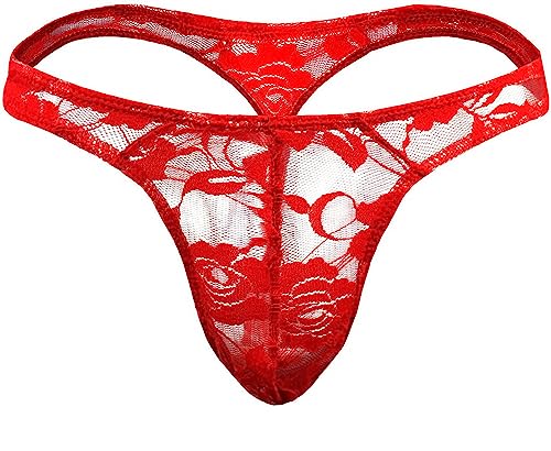 Faringoto Herren transparente Spitze Tanga G-String Unterwäsche, Netz-Tanga, Dessous, atmungsaktive Slips, Rot/Ausflug, einfarbig (Getaway Solids), Einheitsgröße von Faringoto