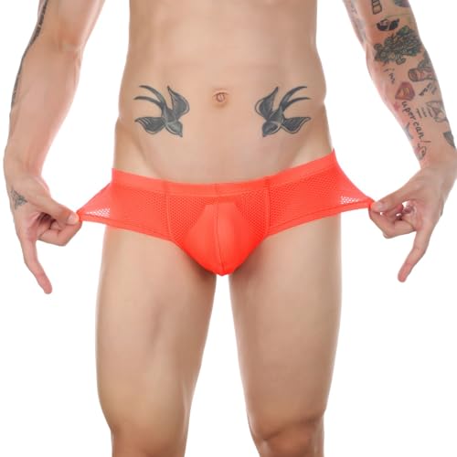 Faringoto Homosexuell Sexy Unterwäsche Männer Tangas Jockstrap Männer Mesh Bulge Pouch Atmungsaktive Slips Unterhosen Männlichen Höschen Sissy Bikini, Orange/Abendrot im Zickzackmuster (Sunset von Faringoto