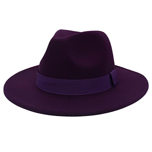 Faringoto Kaschmir-Filz-Hüte für Damen und Herren, breite Krempe, modisch, quadratisch, mit großer Krempe, dunkelviolett, L von Faringoto