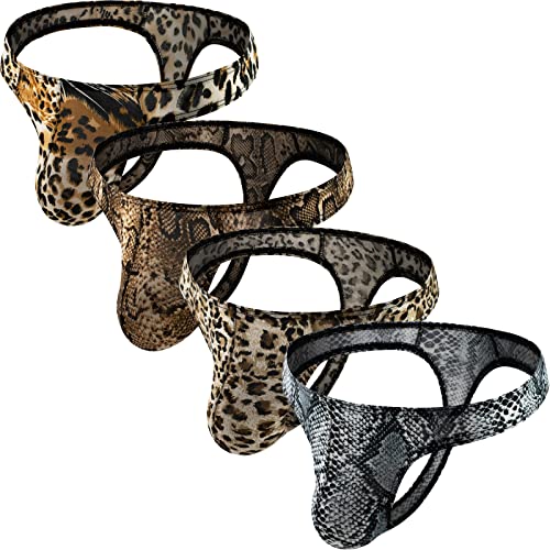 Faringoto Leopard Tanga Herren G-String Unterwäsche Herren Dessous Bulge Tasche, 4 Stück, M von Faringoto