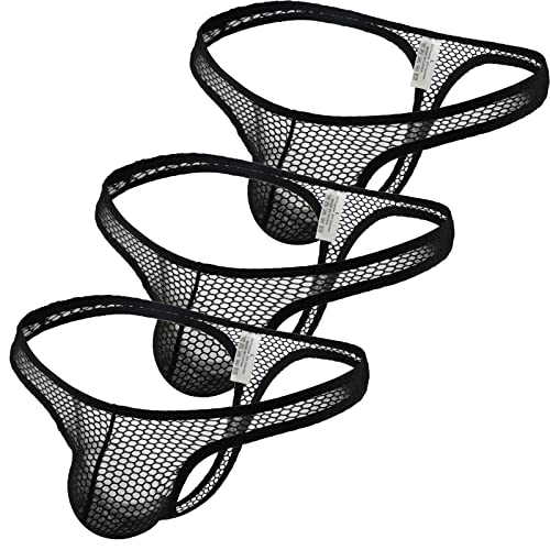 Faringoto Men's Transparent Thong Underwear Comfty Lace Pouch Underwear Black 3 Pack von Faringoto