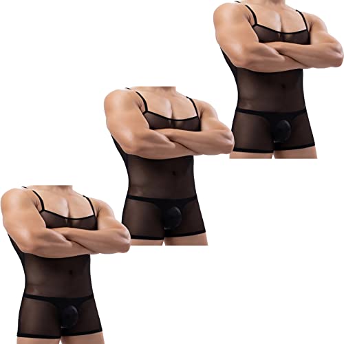 Faringoto Mesh Einteiler Herren Damen Dessous Body, 3 Schwarz, 36 von Faringoto