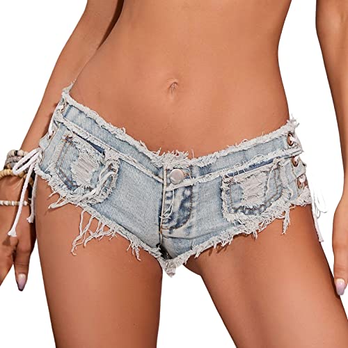 Faringoto Modische Denim-Shorts, Mini-Jeans, Bar, Damen, niedrige Taille, Stretch, Hotpants, hellblau, M von Faringoto