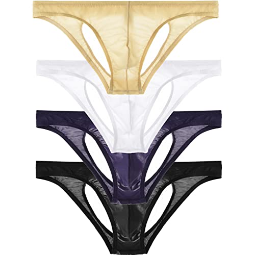 Faringoto Niedrige Taille Slip für Herren Herren Unterwäsche Stretch Tasche Sexy G-String, Weiß + Schwarz + Hautfarben + Violett, 32 von Faringoto