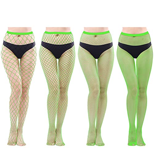 Faringoto Sexy Netzstrumpfhose, transparent, schmal, für Fischnetz, Netzlöcher, Schwarz, grün, One size von Faringoto