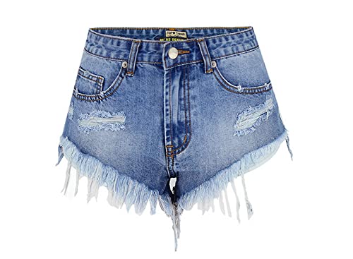 Faringoto Shredded unregelmäßige Denim-Shorts, hohe Taille, Hotpants mit Taschen, 6675, XL von Faringoto
