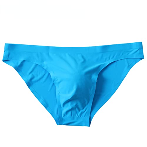 Faringoto Unterwäsche für Herren, nahtlos, Eisseide, niedrige Taille, einfarbig, halbtransparent, himmelblau, L von Faringoto