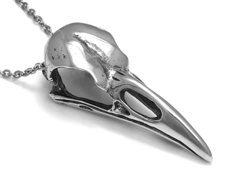 5 cm Rabe Vogel Schädel Halskette, Hand Gegossener Tierkopf Anhänger in Pewter, Gothic Schmuck von Farjil