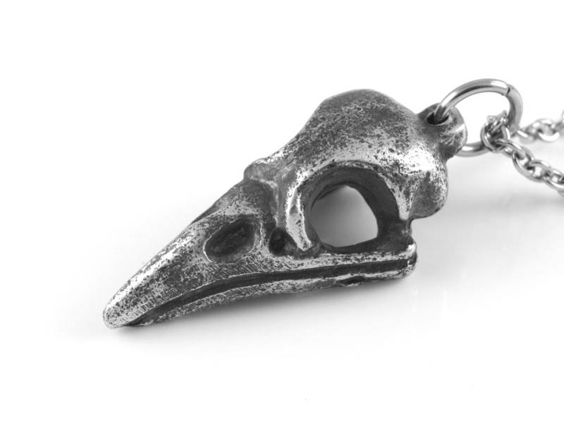 Antiqued Elster Schädel Anhänger Halskette, Tier Schmuck von Farjil