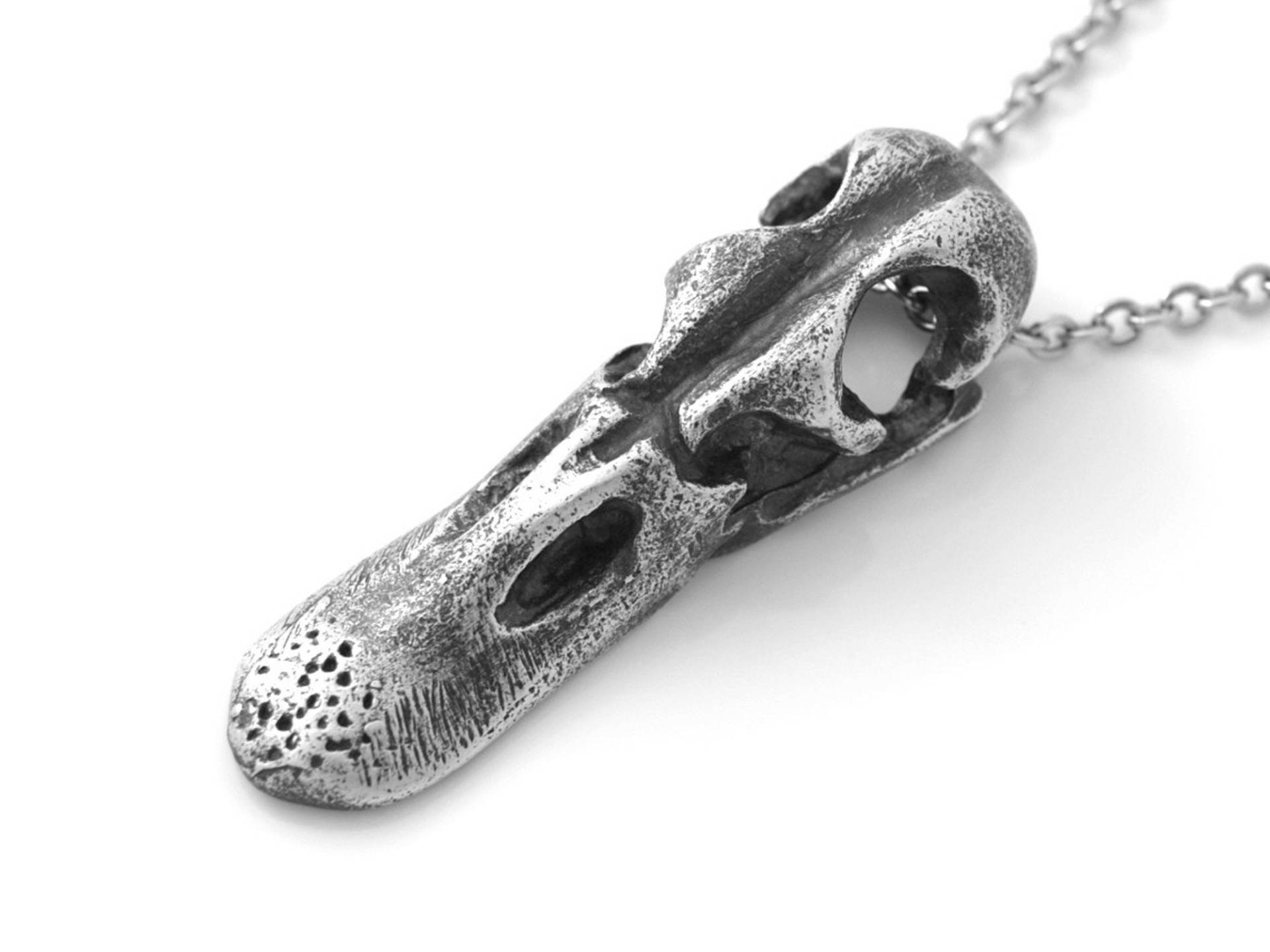 Antiqued Enten-Schädel-Anhänger-Halskette von Farjil