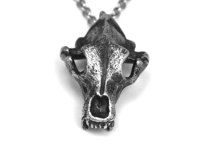 Antiqued Grizzly Bear Schädel-Anhänger-Halskette Im Handgemachten Zinn von Farjil