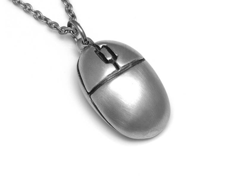 Computer Maus Anhänger Halskette in Pewter, Gamer Schmuck von Farjil