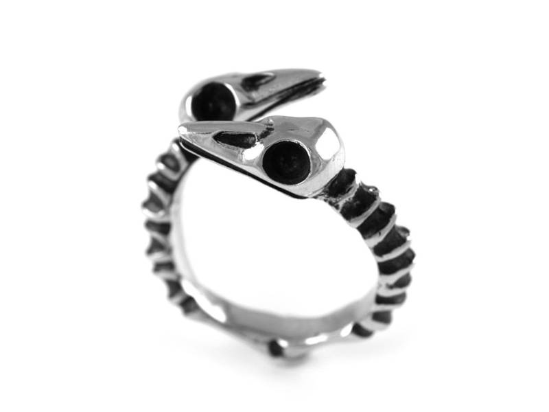 Doppelter Rabe Vogel Schädel Ring, Handgemachter Schmuck Aus Zinn von Farjil